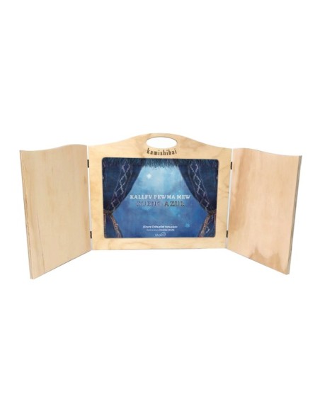 Set Kamishibai Natural + Láminas Cuento Sueño Azul de Elicura Chihualaf