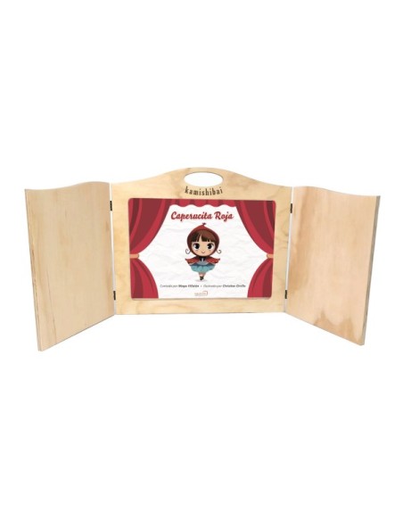 Set Kamishibai Natural + Láminas Cuento Caperucita Roja Vrs. Maga Villalón