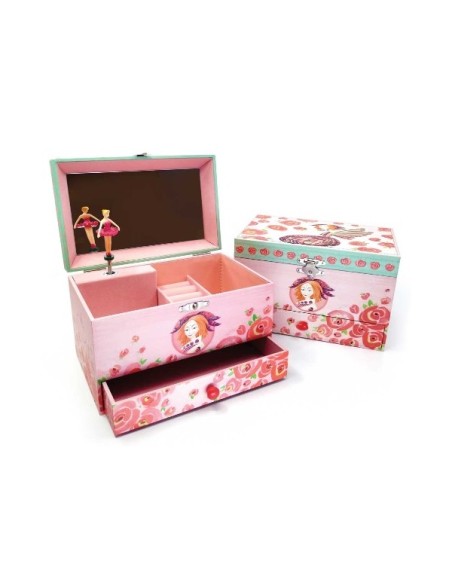 Joyero Musical Esperides - Con Porta Anillos, Cajón y Espejo Ancho