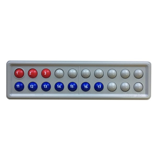 Tablero ábaco 20 bolitas giratorias con números rojo y azul
