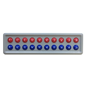 Tablero ábaco 20 bolitas giratorias con números rojo y azul